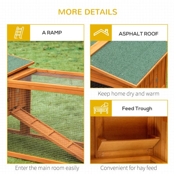 Rabbit Hutch and Run Outdoor Sliding Tray Hay Rack Ramp, 156x58x68 cm Pawhut - Image 7