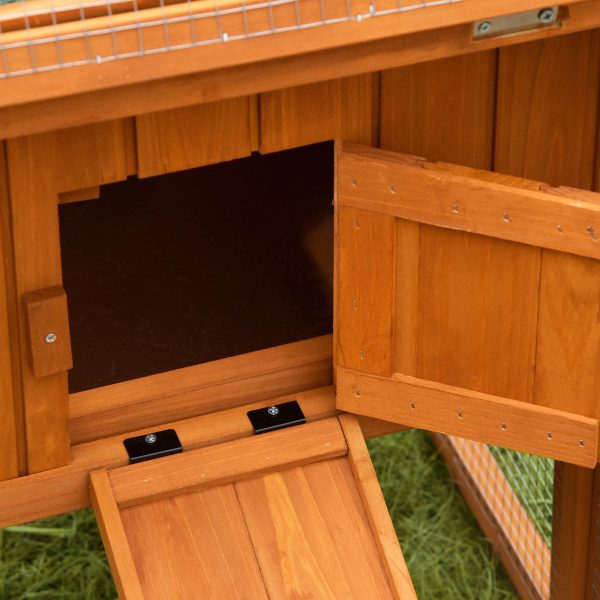 Rabbit Hutch and Run Outdoor Sliding Tray Hay Rack Ramp, 156x58x68 cm Pawhut - Image 8