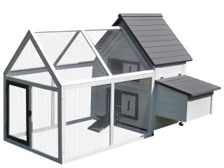 Wooden Chicken Coop Hen House Enclosure with Ramp Run Nesting Box Pawhut