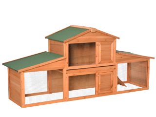 Deluxe Fir Wood Rabbit Hutch 2-Tier Metal Guinea Pig Small Animal House Pawhut