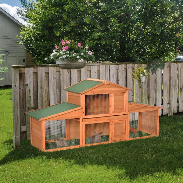 Deluxe Fir Wood Rabbit Hutch 2-Tier Metal Guinea Pig Small Animal House Pawhut - Image 2
