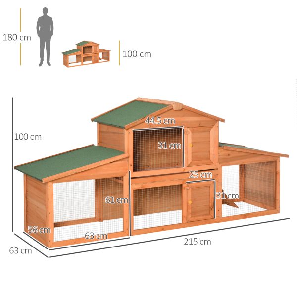 Deluxe Fir Wood Rabbit Hutch 2-Tier Metal Guinea Pig Small Animal House Pawhut - Image 3