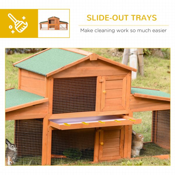 Deluxe Fir Wood Rabbit Hutch 2-Tier Metal Guinea Pig Small Animal House Pawhut - Image 6