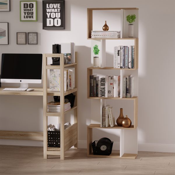 5-tier Display Shelving Storage Bookcase S Shape design Unit Natural - Image 2