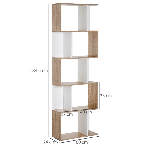 5-tier Display Shelving Storage Bookcase S Shape design Unit Natural - Image 3