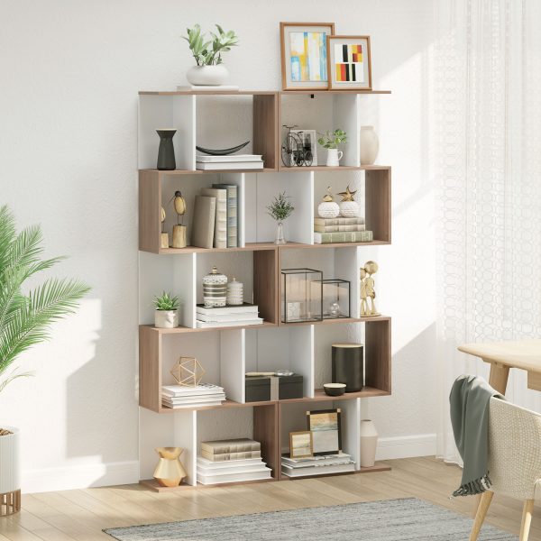 5-tier Display Shelving Storage Bookcase S Shape design Unit Natural - Image 4