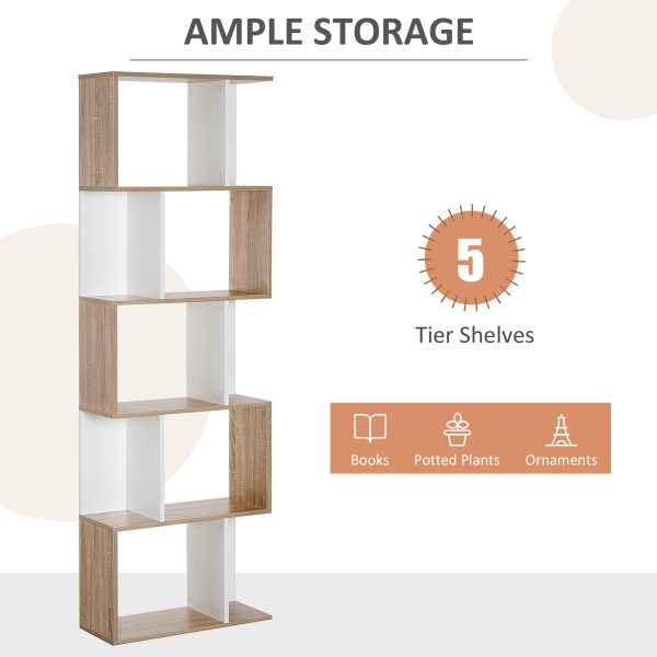 5-tier Display Shelving Storage Bookcase S Shape design Unit Natural - Image 5