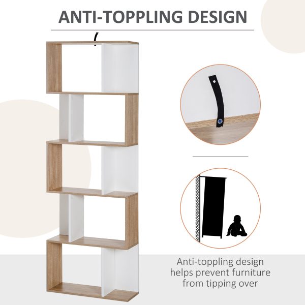 5-tier Display Shelving Storage Bookcase S Shape design Unit Natural - Image 7