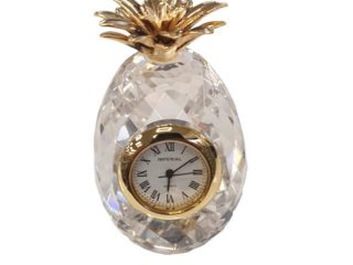 Miniature Clock Crystal Pineapple with Goldtone Plated Solid Brass IMP510 - CLEARANCE NEEDS RE-BATTERY