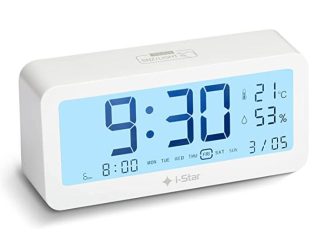 i-Star Portable White Alarm Clock with Temperature and Humidity- 90081PI