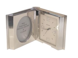 Miniature Clock Silvertone Plated Photo Frame & Clock Solid Brass IMP100S - CLEARANCE NEEDS RE-BATTERY