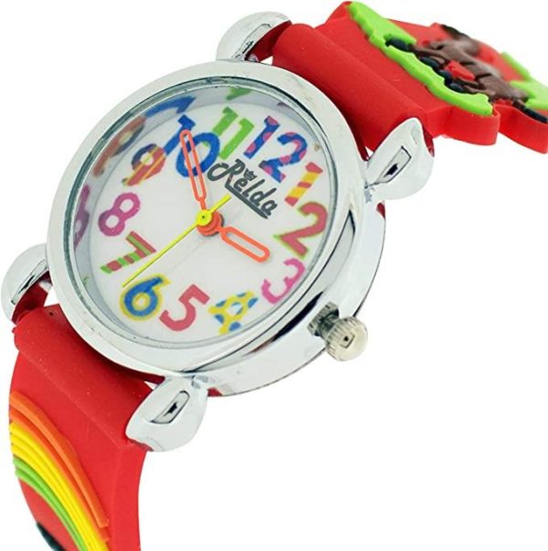 Relda Children's Big Number Analog 3D Zoo Animals Red Silicone Strap Girl's Watch REL106 - Image 2