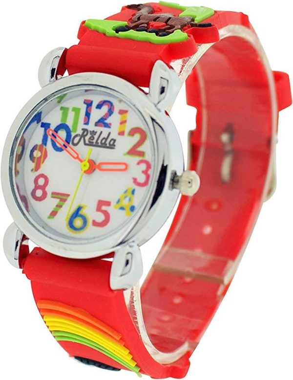 Relda Children's Big Number Analog 3D Zoo Animals Red Silicone Strap Girl's Watch REL106 - Image 4