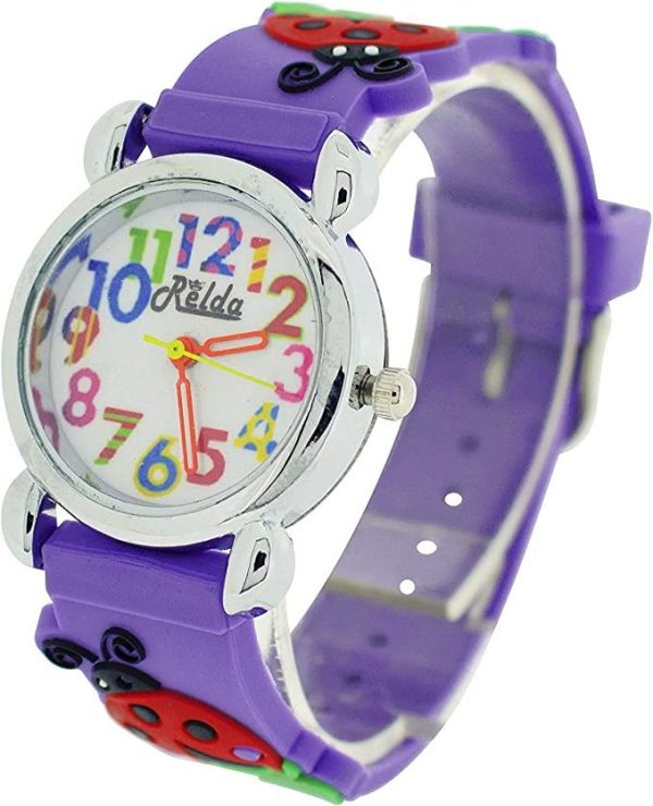 Relda Children's Big Number Analog Ladybird On Purple Silicone Strap Girl's Watch REL105 - Image 4