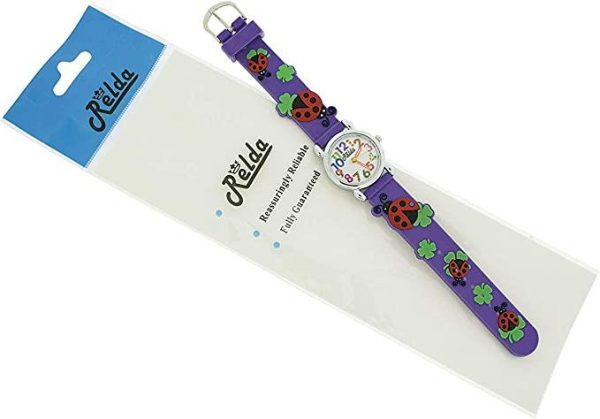 Relda Children's Big Number Analog Ladybird On Purple Silicone Strap Girl's Watch REL105 - Image 3