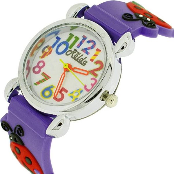 Relda Children's Big Number Analog Ladybird On Purple Silicone Strap Girl's Watch REL105 - Image 2