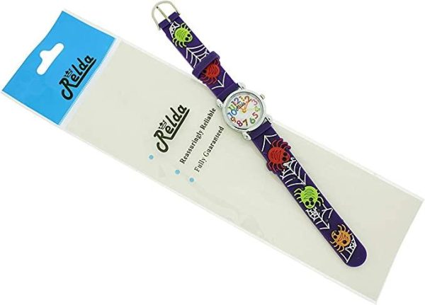 Relda Children's Big Number Analog Spiders & Web On Purple Silicone Strap Girl's Watch REL103 - Image 2