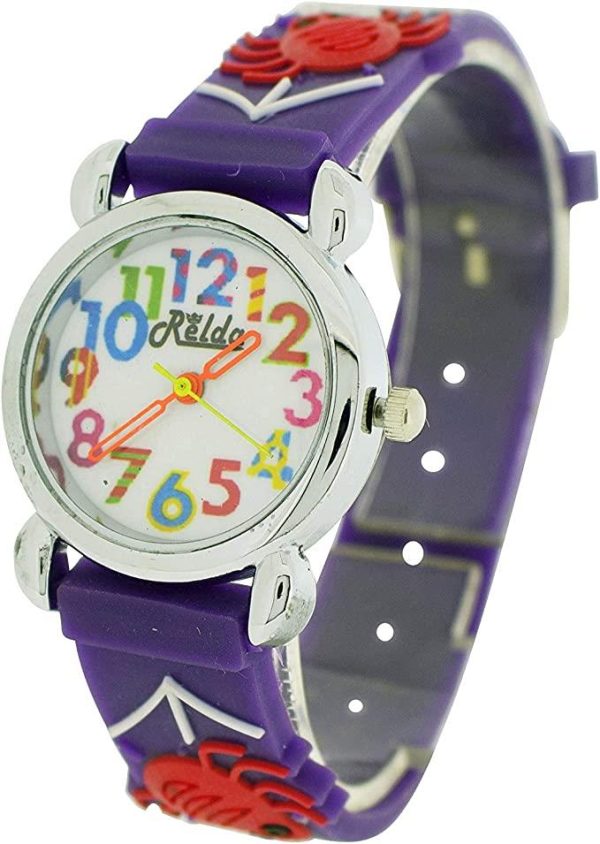 Relda Children's Big Number Analog Spiders & Web On Purple Silicone Strap Girl's Watch REL103 - Image 4