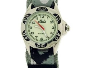 Relda Kids Nite-Glo Luminous Dial Grey Camouflage Army Easy Fasten Watch REL65