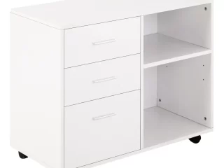 Freestanding Storage Cabinet w/ 3 Drawers 2 Shelves 4 Wheels Office Home White