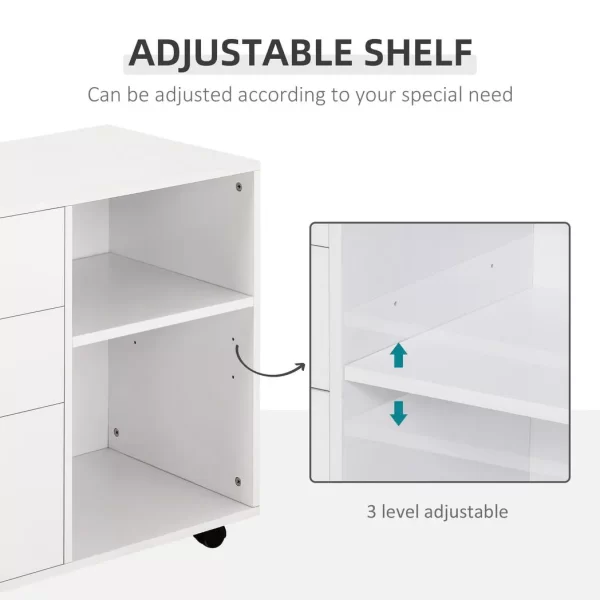 Freestanding Storage Cabinet w/ 3 Drawers 2 Shelves 4 Wheels Office Home White - Image 6