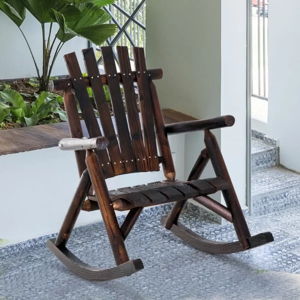 Rustic Outdoor Patio Adirondack Rocking Chair Patio Furniture Porch Rocker Fir - Image 2