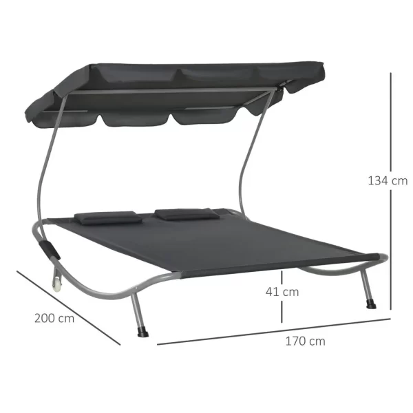 Double Hammock Swing Garden Outdoor Frame Sun Lounger Bed Beds Canopy w/ Pillows - Image 3