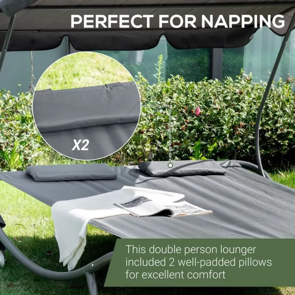 Double Hammock Swing Garden Outdoor Frame Sun Lounger Bed Beds Canopy w/ Pillows - Image 5