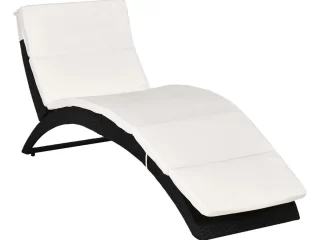 Sun Lounger Rattan Hammock Sun Bed Garden Folding Recliner Chair w/ Cushion