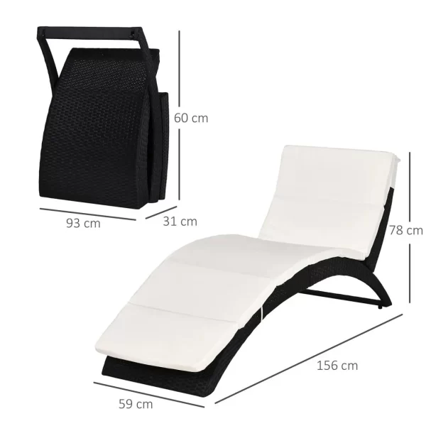 Sun Lounger Rattan Hammock Sun Bed Garden Folding Recliner Chair w/ Cushion - Image 3