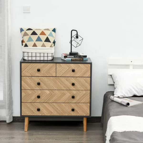 Wooden 5-Drawer Storage Cabinet Chest with Metal Handles Bedroom Living Room - Image 2