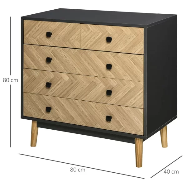 Wooden 5-Drawer Storage Cabinet Chest with Metal Handles Bedroom Living Room - Image 3