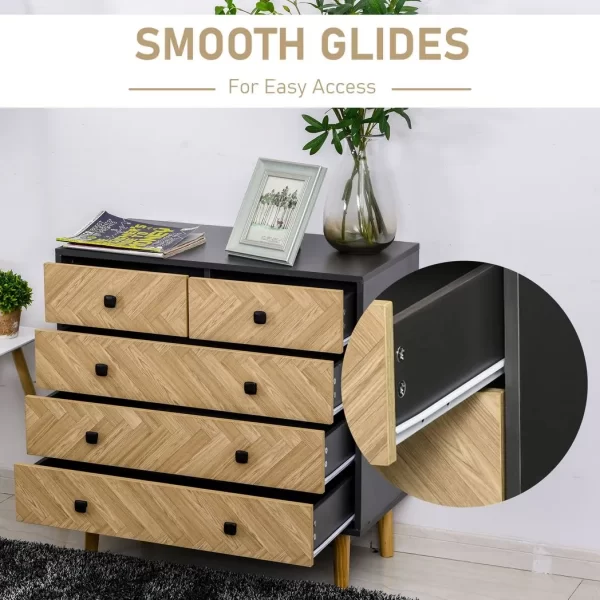 Wooden 5-Drawer Storage Cabinet Chest with Metal Handles Bedroom Living Room - Image 4