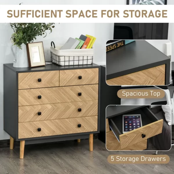 Wooden 5-Drawer Storage Cabinet Chest with Metal Handles Bedroom Living Room - Image 5