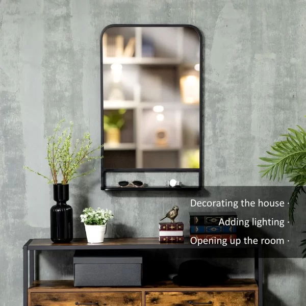 Square Wall Mirror with Shelf, 86x53 cm Modern Mirrors for Living Room, Bedroom - Image 4