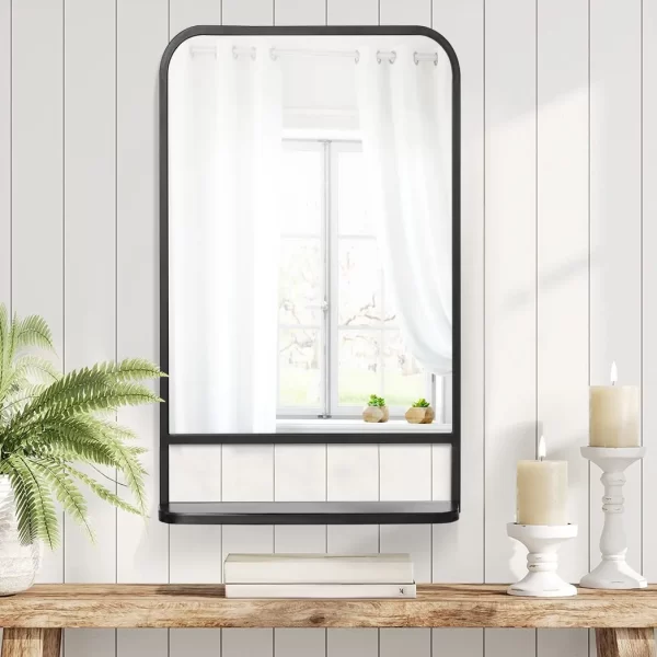 Square Wall Mirror with Shelf, 86x53 cm Modern Mirrors for Living Room, Bedroom - Image 6
