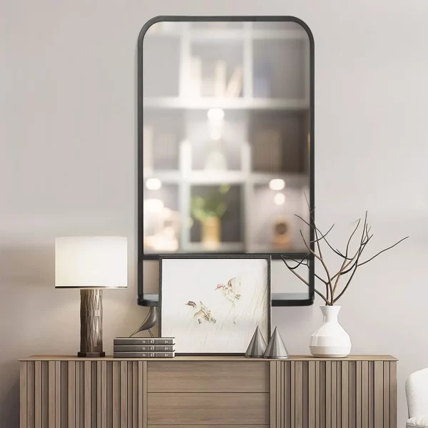 Square Wall Mirror with Shelf, 86x53 cm Modern Mirrors for Living Room, Bedroom - Image 7