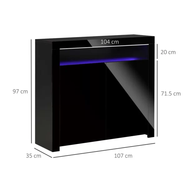 High Gloss LED Cabinet Cupboard Sideboard Console with RGB Lighting Black - Image 3