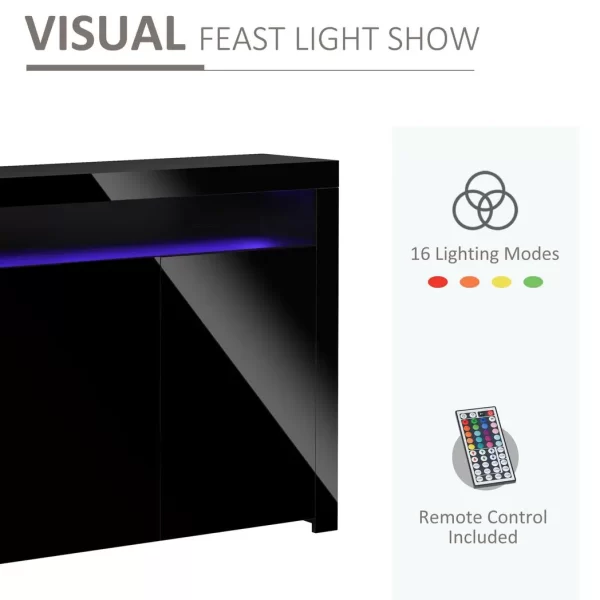 High Gloss LED Cabinet Cupboard Sideboard Console with RGB Lighting Black - Image 4