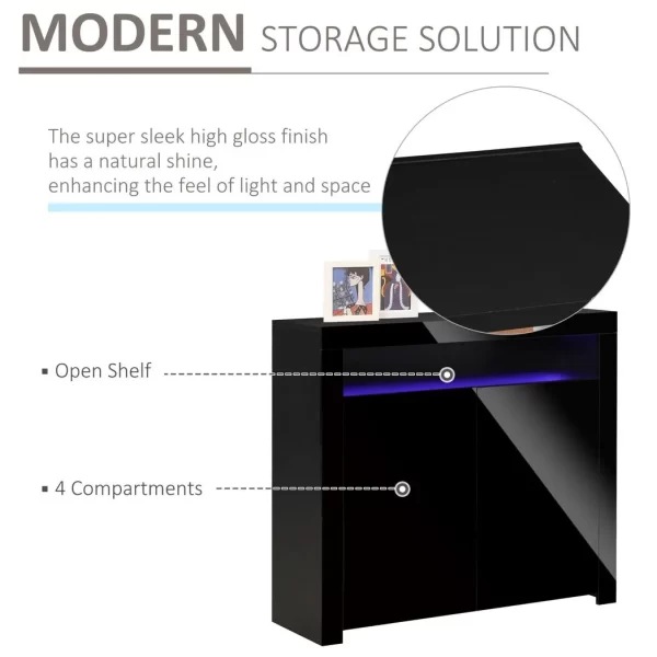 High Gloss LED Cabinet Cupboard Sideboard Console with RGB Lighting Black - Image 5