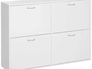 Wooden 4 Drawer Shoes Cabinet Multi Flip Down Shelf Drawer Organizer - White