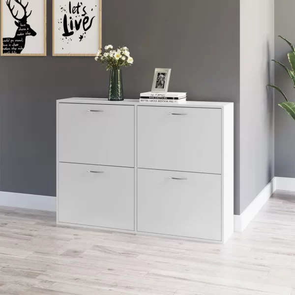 Wooden 4 Drawer Shoes Cabinet Multi Flip Down Shelf Drawer Organizer - White - Image 2