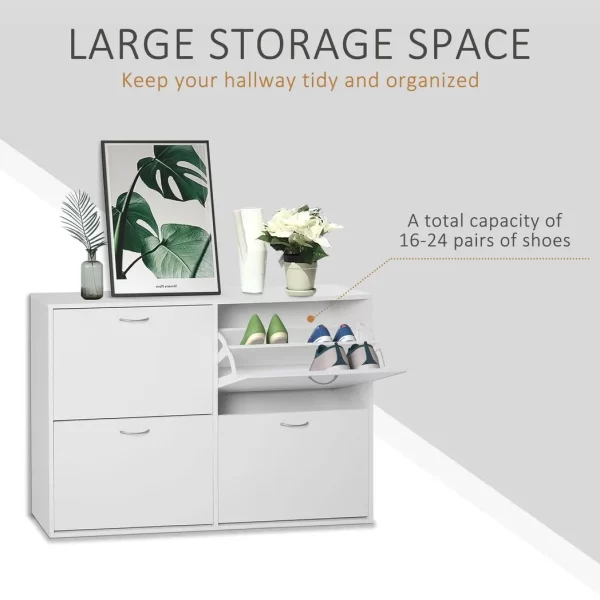 Wooden 4 Drawer Shoes Cabinet Multi Flip Down Shelf Drawer Organizer - White - Image 5