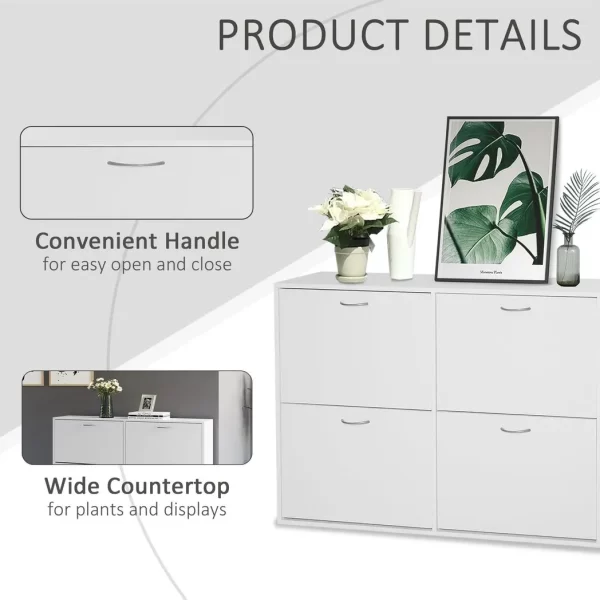 Wooden 4 Drawer Shoes Cabinet Multi Flip Down Shelf Drawer Organizer - White - Image 7