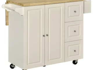 Drop-Leaf Kitchen Island on Wheels Utility Storage Cart with Drawers & Cabinet