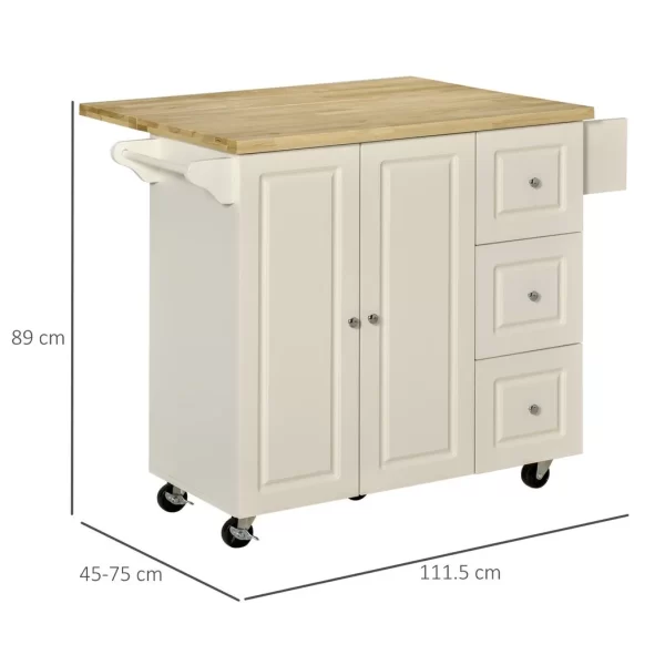 Drop-Leaf Kitchen Island on Wheels Utility Storage Cart with Drawers & Cabinet - Image 3