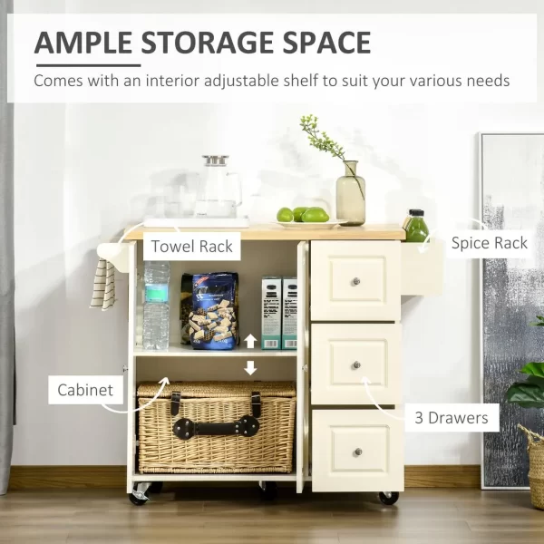 Drop-Leaf Kitchen Island on Wheels Utility Storage Cart with Drawers & Cabinet - Image 4