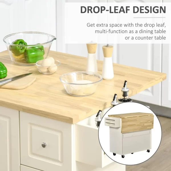 Drop-Leaf Kitchen Island on Wheels Utility Storage Cart with Drawers & Cabinet - Image 5