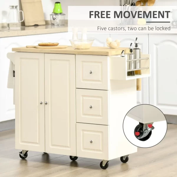Drop-Leaf Kitchen Island on Wheels Utility Storage Cart with Drawers & Cabinet - Image 6