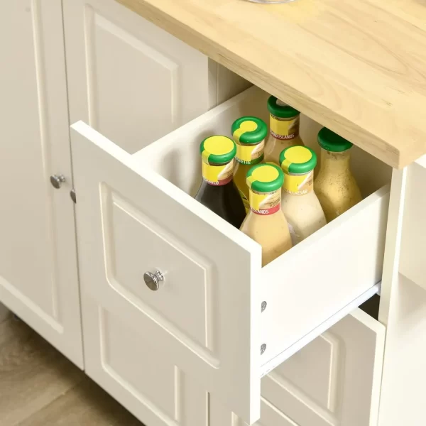 Drop-Leaf Kitchen Island on Wheels Utility Storage Cart with Drawers & Cabinet - Image 7